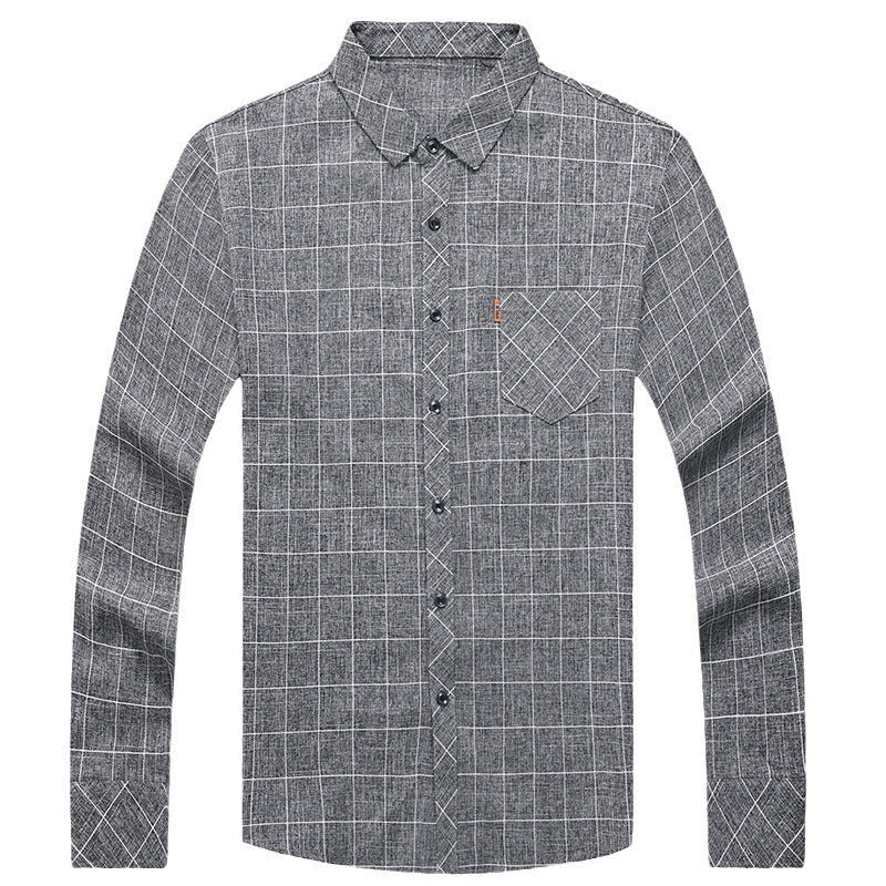 Men’s Linen-like Plaid Long-sleeved Shirt – Casual Cool Everyday Style | same ANTHEM