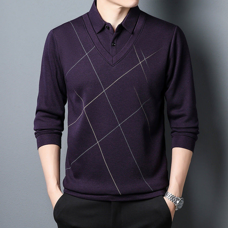 Men’s Long Sleeve Two-Piece Look T-shirt | same ANTHEM. - Purplish Red / L