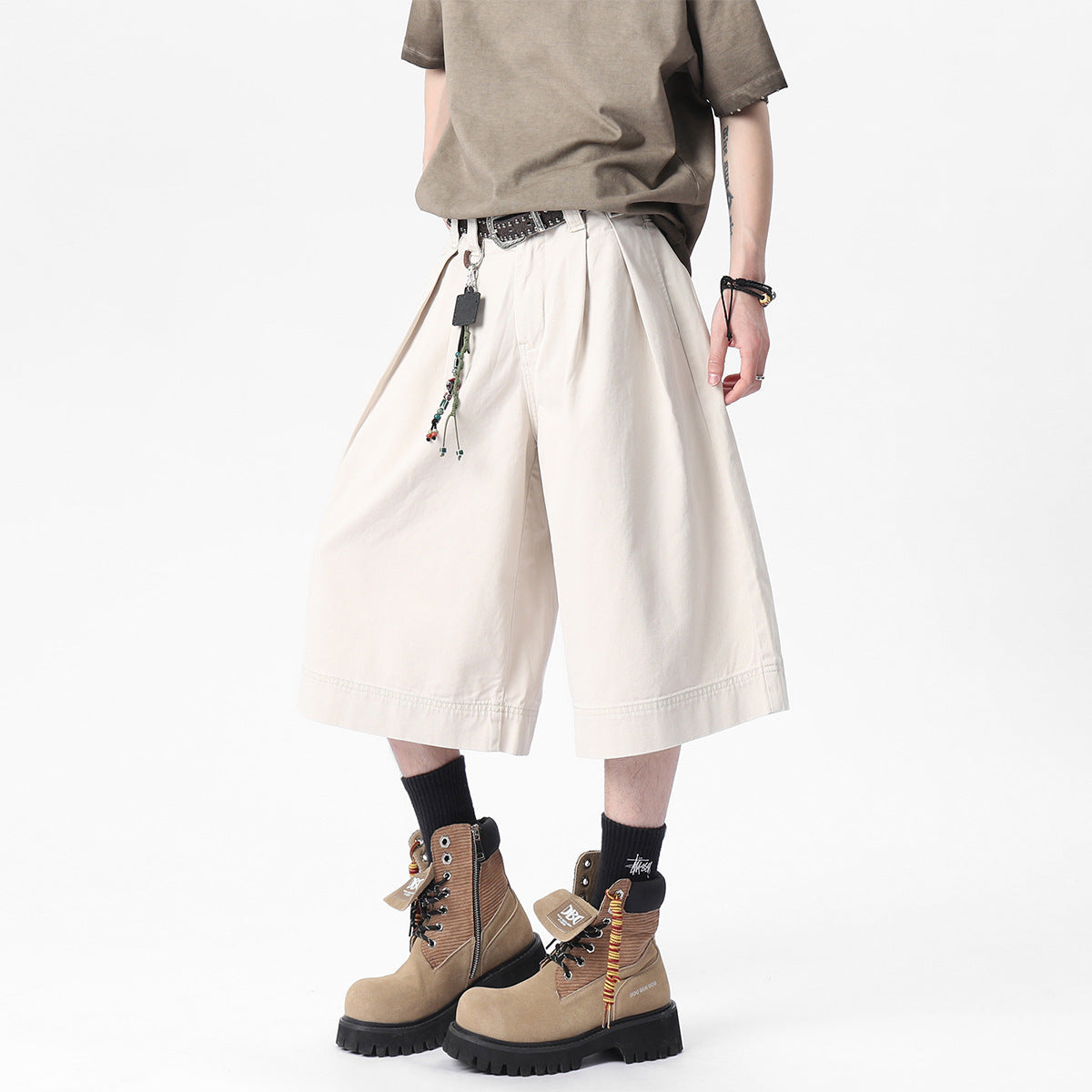 Men’s Pleated Casual Pants | Loose Wide Leg Streetwear Trousers | same ANTHEM. - Apricot / S