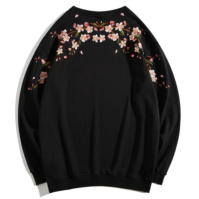 Men’s Plum Blossom Embroidered Sweatshirt – Japanese Streetwear Chic | same ANTHEM - Black / M