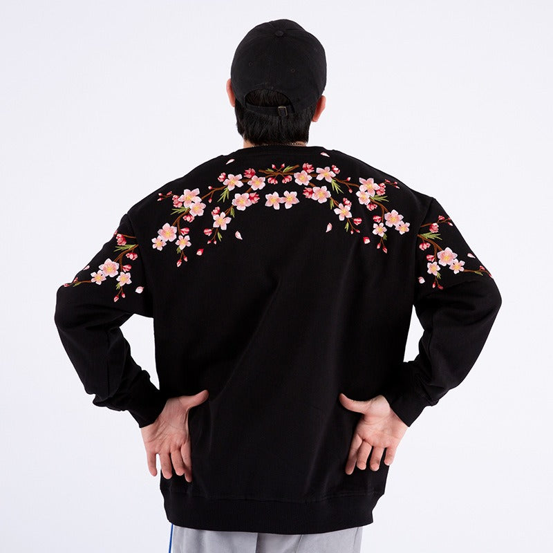 Men’s Plum Blossom Embroidered Sweatshirt – Japanese Streetwear Chic | same ANTHEM