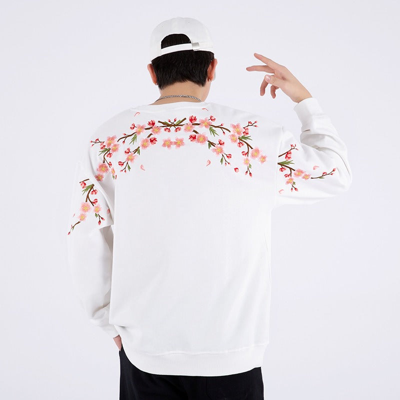 Men’s Plum Blossom Embroidered Sweatshirt – Japanese Streetwear Chic | same ANTHEM