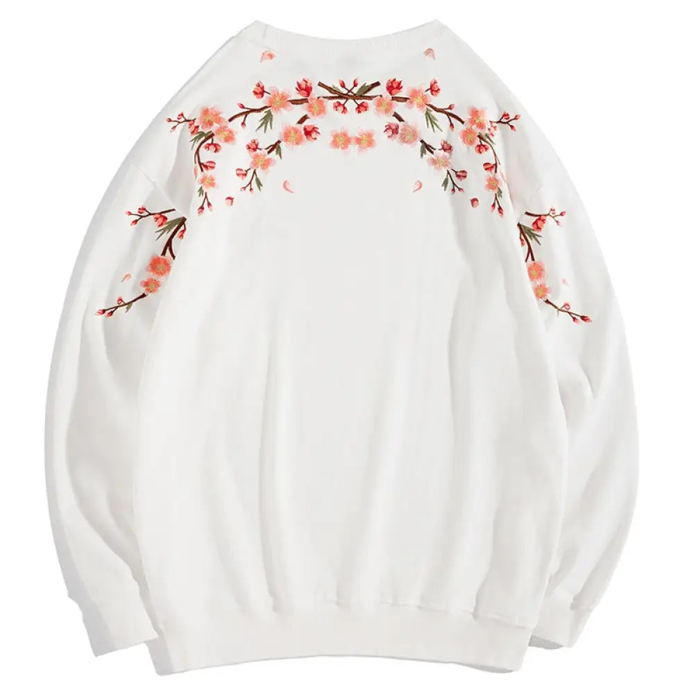 Men’s Plum Blossom Embroidered Sweatshirt – Japanese Streetwear Chic | same ANTHEM - White / M