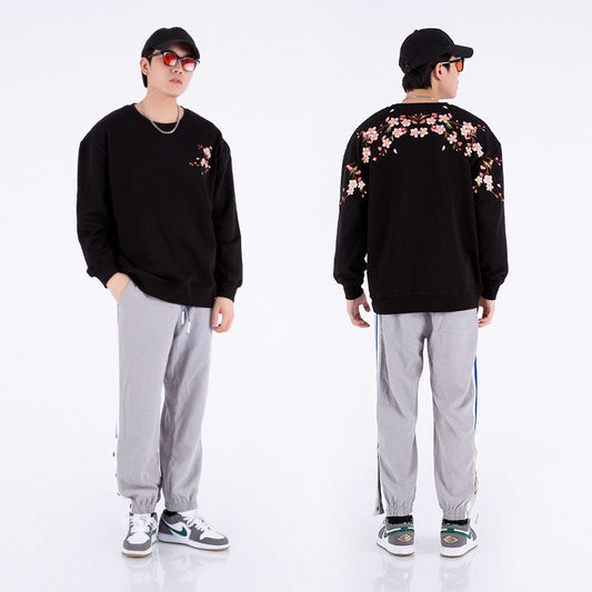 Men’s Plum Blossom Embroidered Sweatshirt – Japanese Streetwear Chic | same ANTHEM