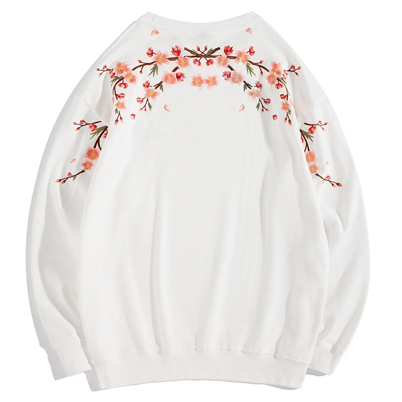 Men’s Plum Blossom Embroidered Sweatshirt – Japanese Streetwear Chic | same ANTHEM - White / M