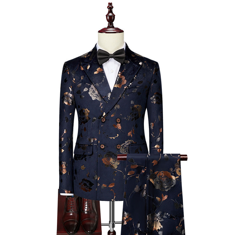 Men’s Printed Tie Suit Set – Elegant Statement for Weddings & Events | same ANTHEM. - Dark Blue / 2XL