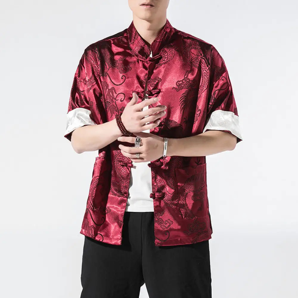 Men’s Short-Sleeved Shirt Coat | same ANTHEM. Soulmate Streetwear for Friends & Besties - Red / 2XL