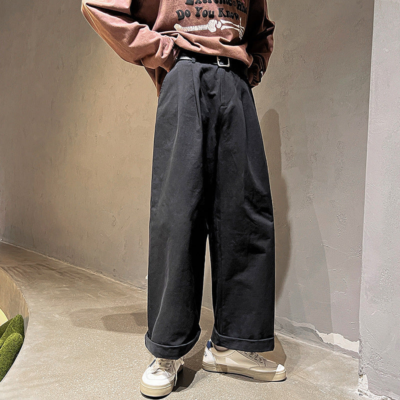Men’s Simple Japanese Loose Straight Washed Cotton Pants – Casual Chic | same ANTHEM - Black / 2XL - Pants