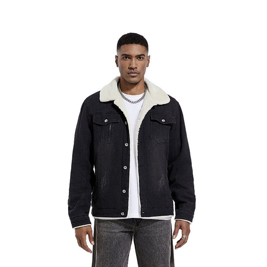 Men’s Slim Washed Lapel Thickening Denim Jacket | same ANTHEM. Classic & Casual Men’s Coats