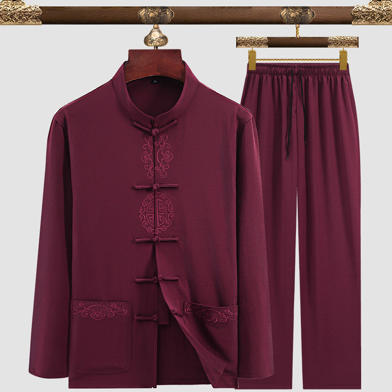Men’s Tang Suit Set – Modern Chinese Style Summer Suit | same ANTHEM - 3104 Red With Pattern / 3XL