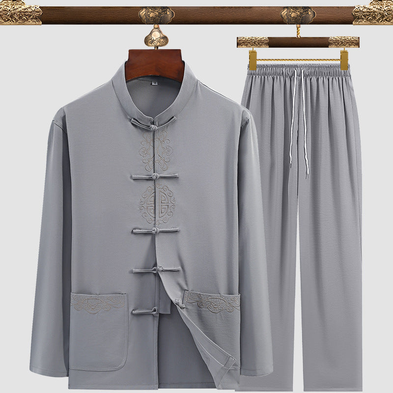 Men’s Tang Suit Set – Modern Chinese Style Summer Suit | same ANTHEM - 3104 Pattern Light Gray / 3XL