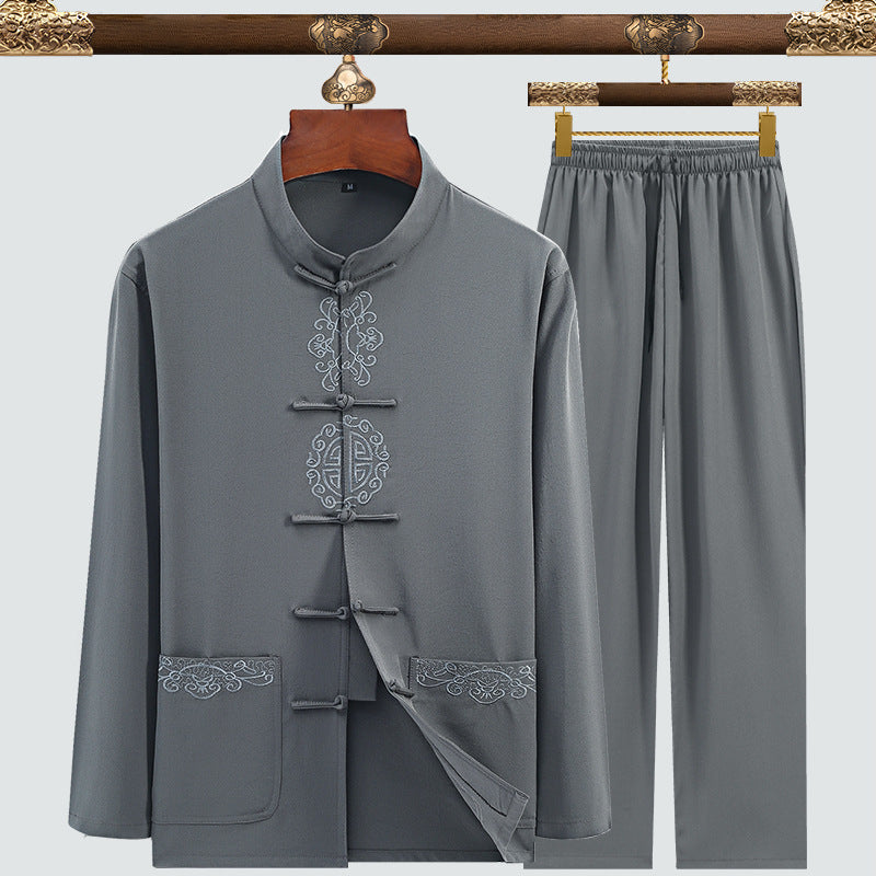 Men’s Tang Suit Set – Modern Chinese Style Summer Suit | same ANTHEM - 3104 Pattern Dark Gray / 3XL