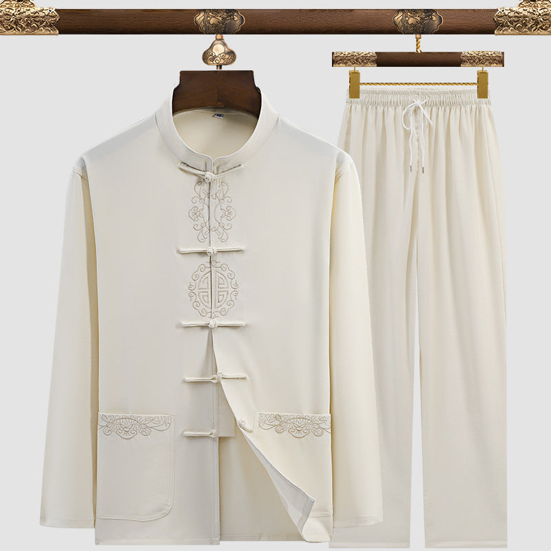 Men’s Tang Suit Set – Modern Chinese Style Summer Suit | same ANTHEM - 3104 Pattern Beige / 3XL