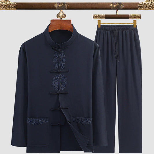 Men’s Tang Suit Set – Modern Chinese Style Summer Suit | same ANTHEM - 3104 Dark Blue Pattern / 3XL