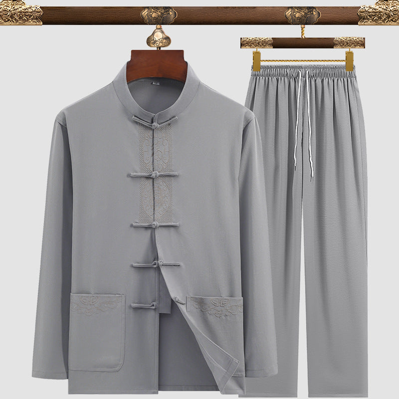 Men’s Tang Suit Set – Modern Chinese Style Summer Suit | same ANTHEM - 3105 Fu Light Gray / 3XL