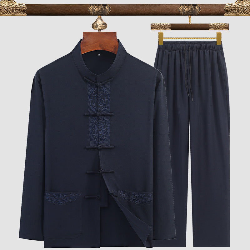 Men’s Tang Suit Set – Modern Chinese Style Summer Suit | same ANTHEM - 3105 Fu Navy Blue / 3XL