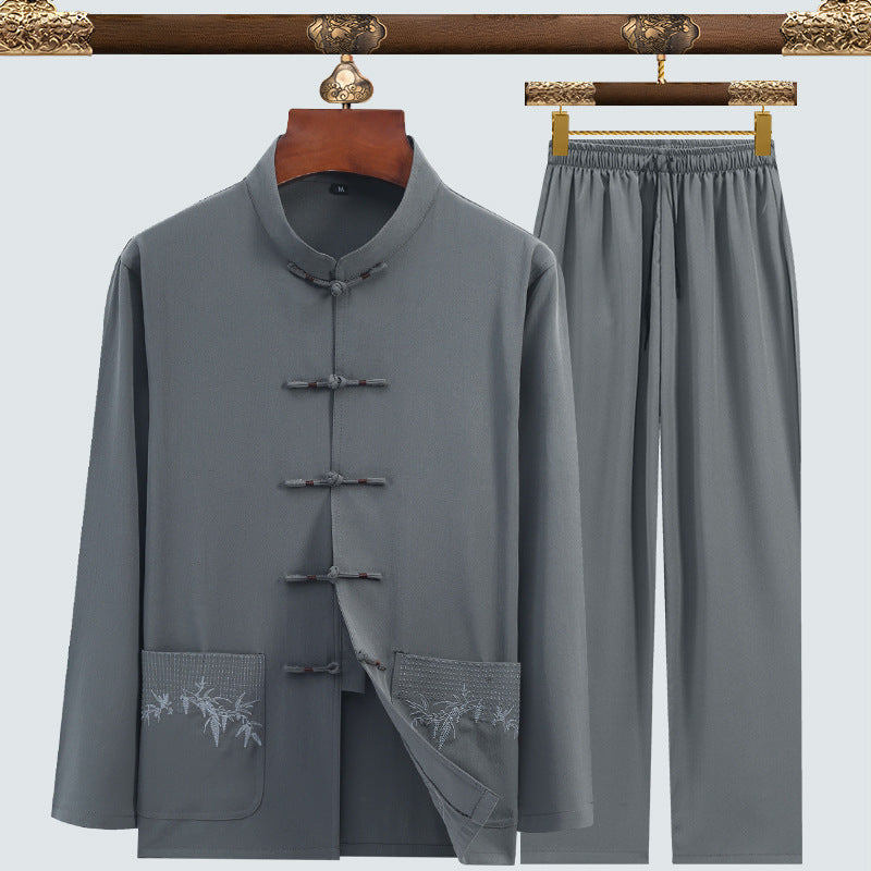 Men’s Tang Suit Set – Modern Chinese Style Summer Suit | same ANTHEM - 3106 Bamboo Leaf Dark Gray / 3XL