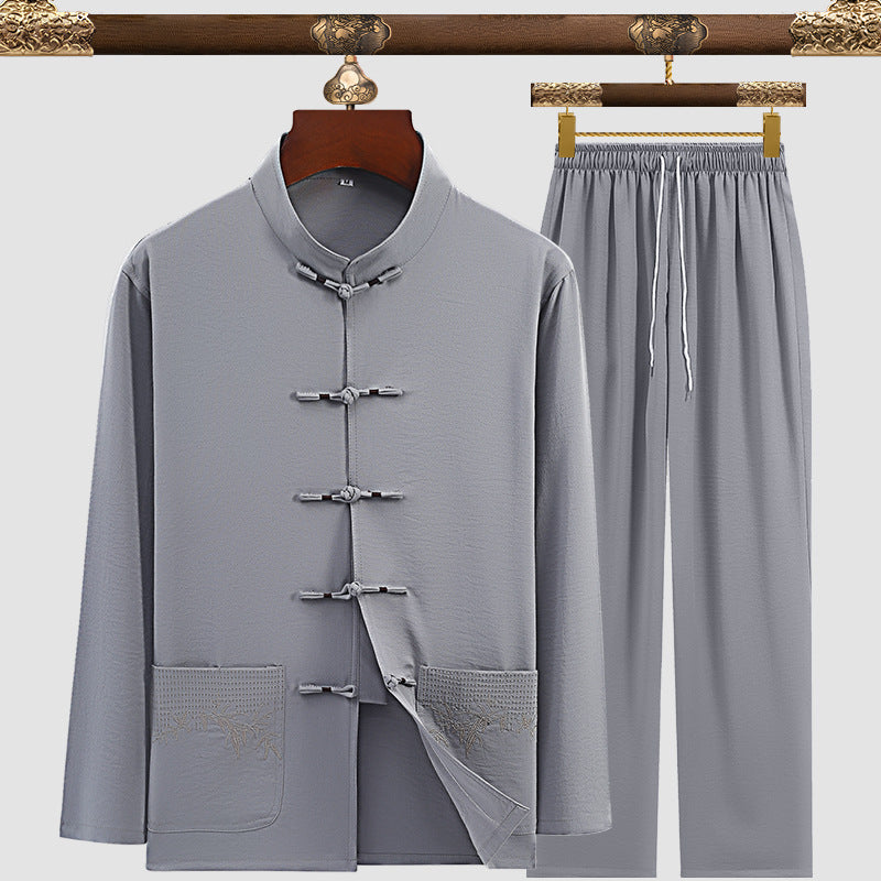 Men’s Tang Suit Set – Modern Chinese Style Summer Suit | same ANTHEM - 3106 Bamboo Leaf Light Gray / 3XL