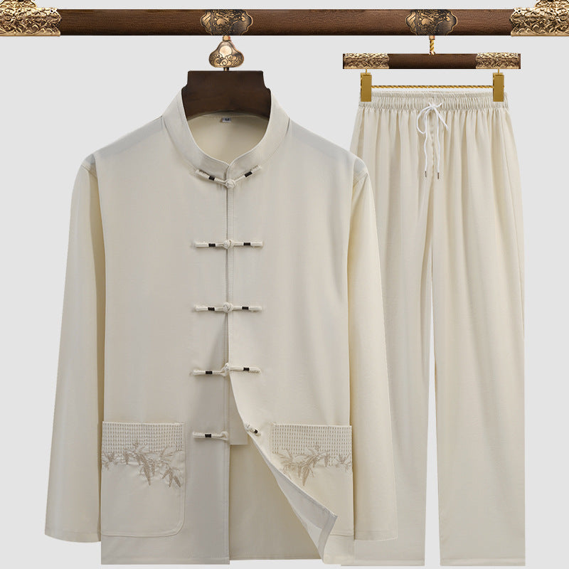 Men’s Tang Suit Set – Modern Chinese Style Summer Suit | same ANTHEM - 3106 Bamboo Leaf Beige / 3XL