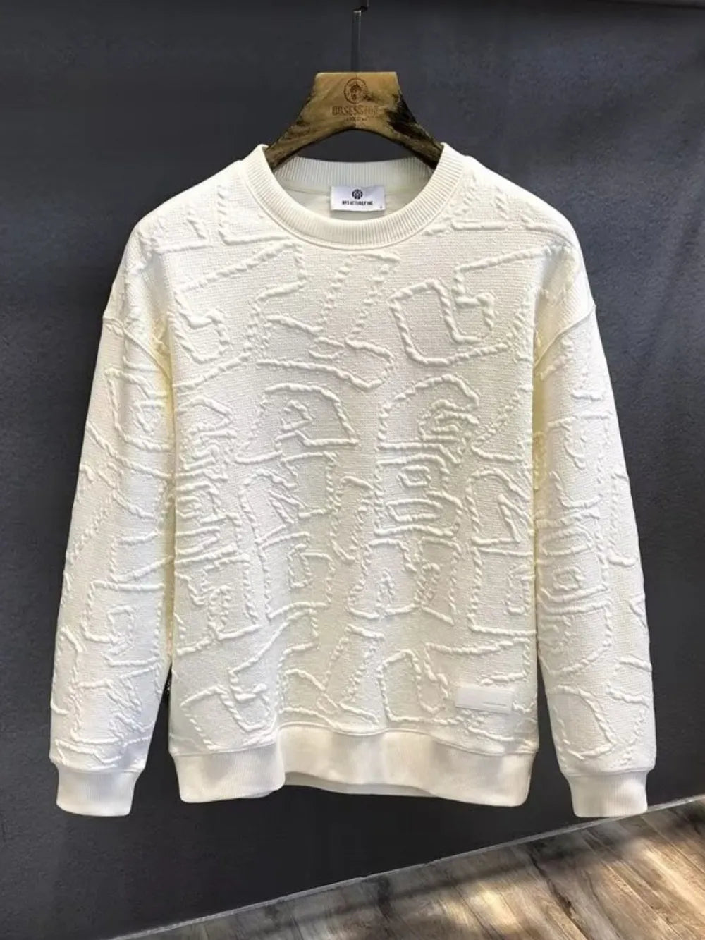 Men’s Textured Round Neck Long Sleeve Sweatshirt | Casual Streetwear | same ANTHEM - Ivory / L