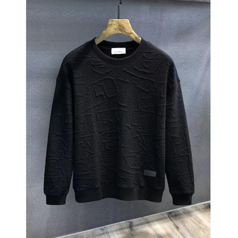 Men’s Textured Round Neck Long Sleeve Sweatshirt | Casual Streetwear | same ANTHEM - Black / L