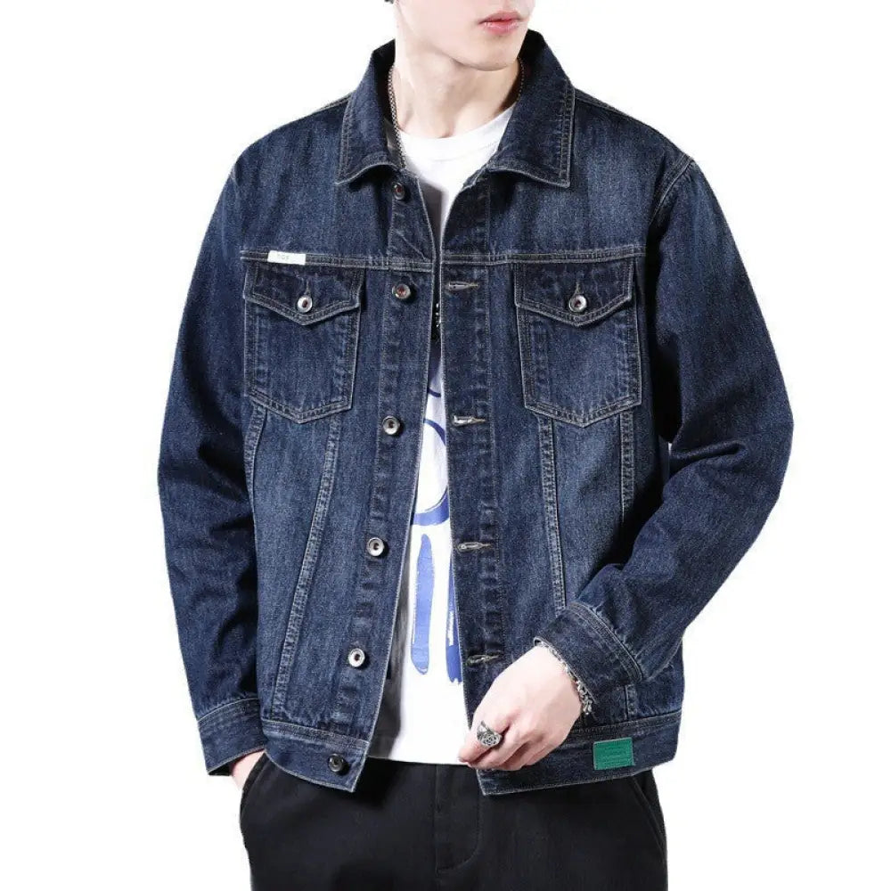 Men’s Washed Casual Denim Jacket – Soulmate Streetwear | same ANTHEM. - dark blue / M