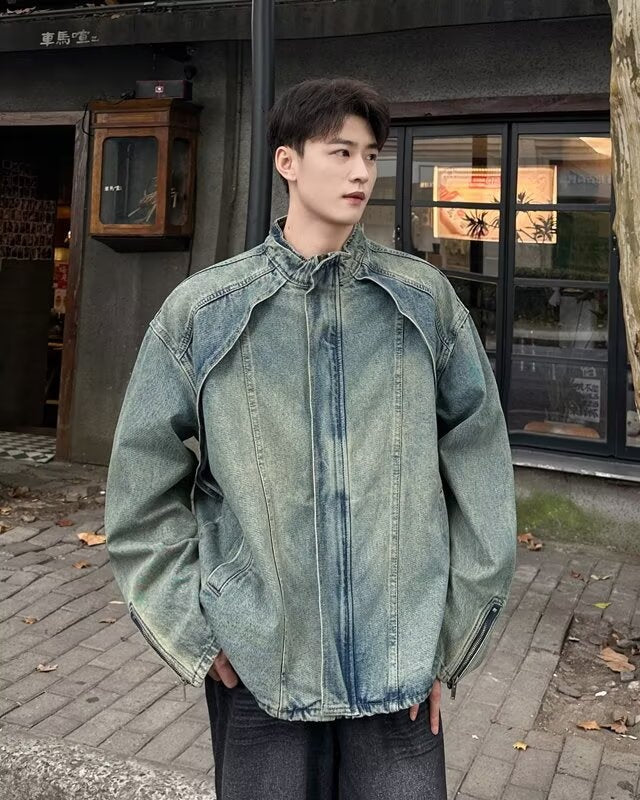 Men’s Washed Denim Zipper Jacket | same ANTHEM. - Blue / S