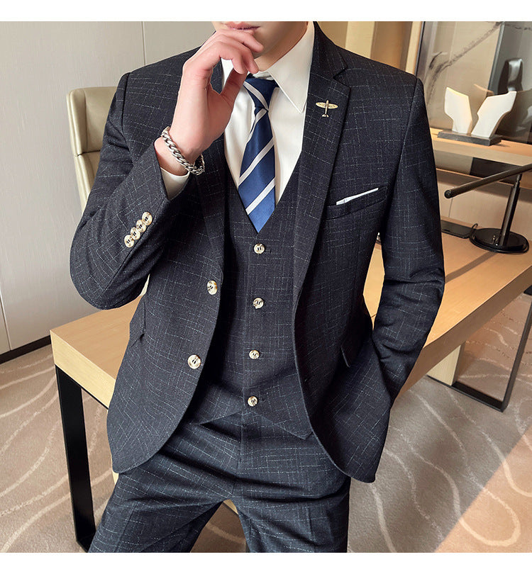 Mesh Plaid Tuxedo 3-Piece Suit for Men – Modern Elegance | same ANTHEM - Black / 2XL
