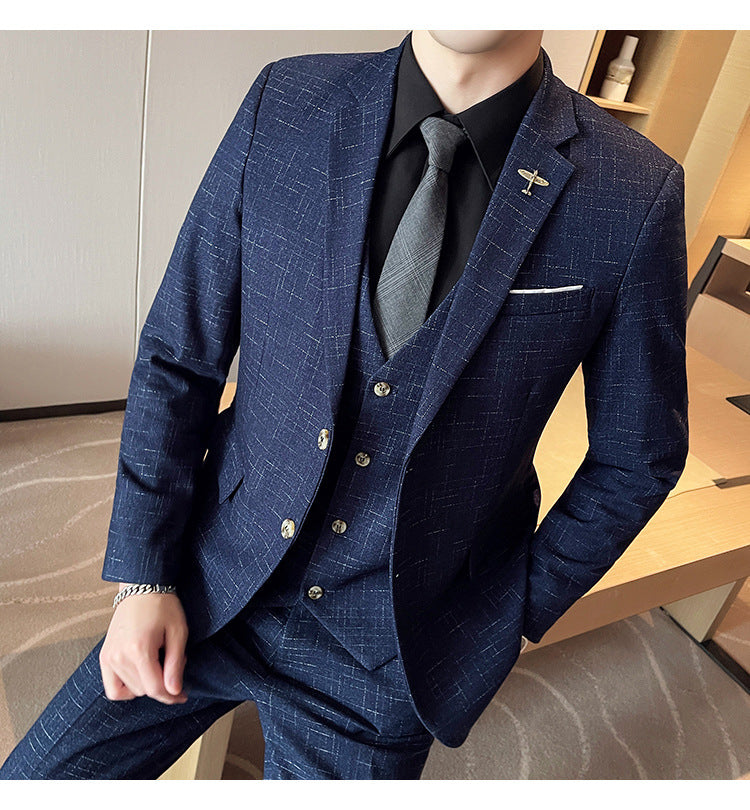 Mesh Plaid Tuxedo 3-Piece Suit for Men – Modern Elegance | same ANTHEM - Blue / 2XL
