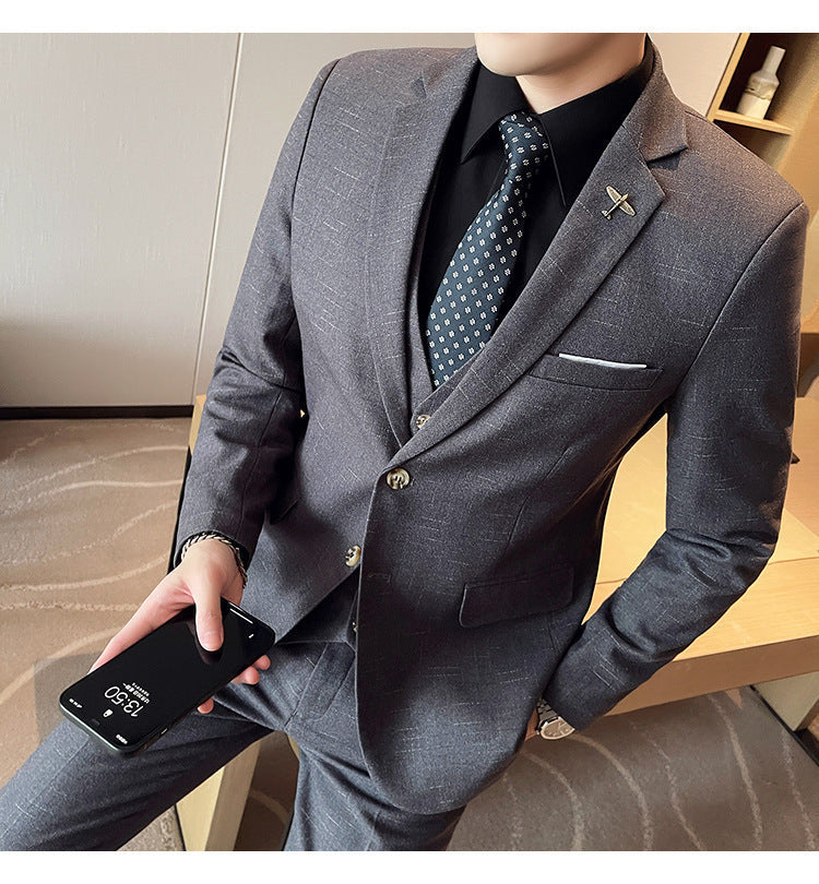 Mesh Plaid Tuxedo 3-Piece Suit for Men – Modern Elegance | same ANTHEM - Gray / 2XL