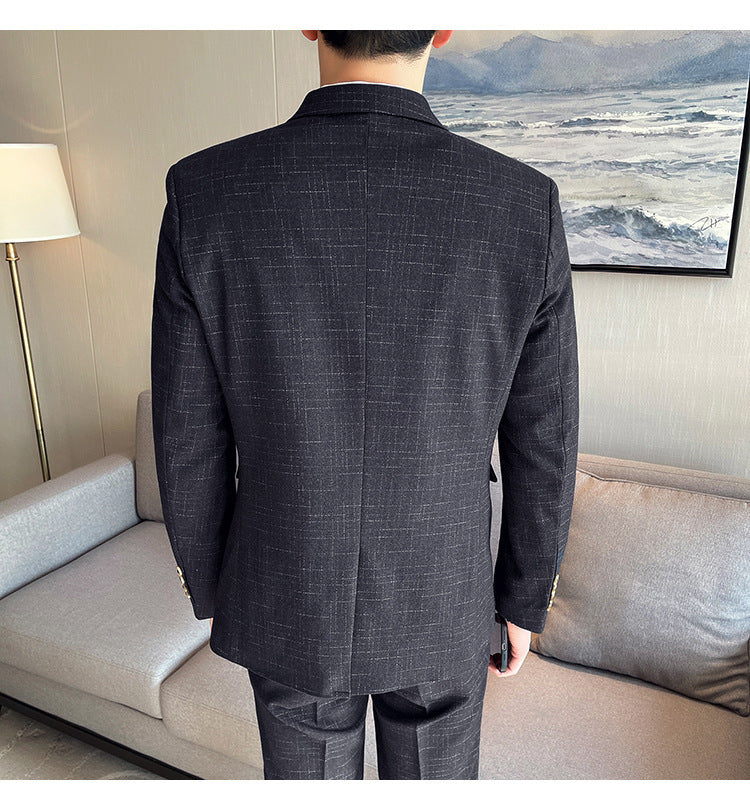 Mesh Plaid Tuxedo 3-Piece Suit for Men – Modern Elegance | same ANTHEM