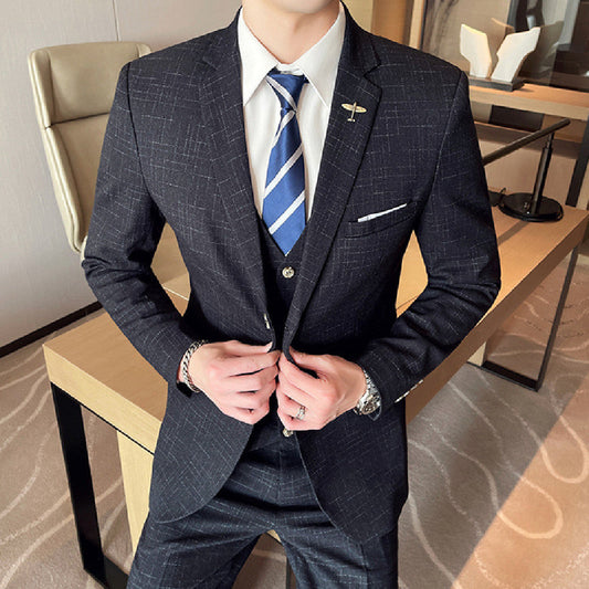 Mesh Plaid Tuxedo 3-Piece Suit for Men – Modern Elegance | same ANTHEM