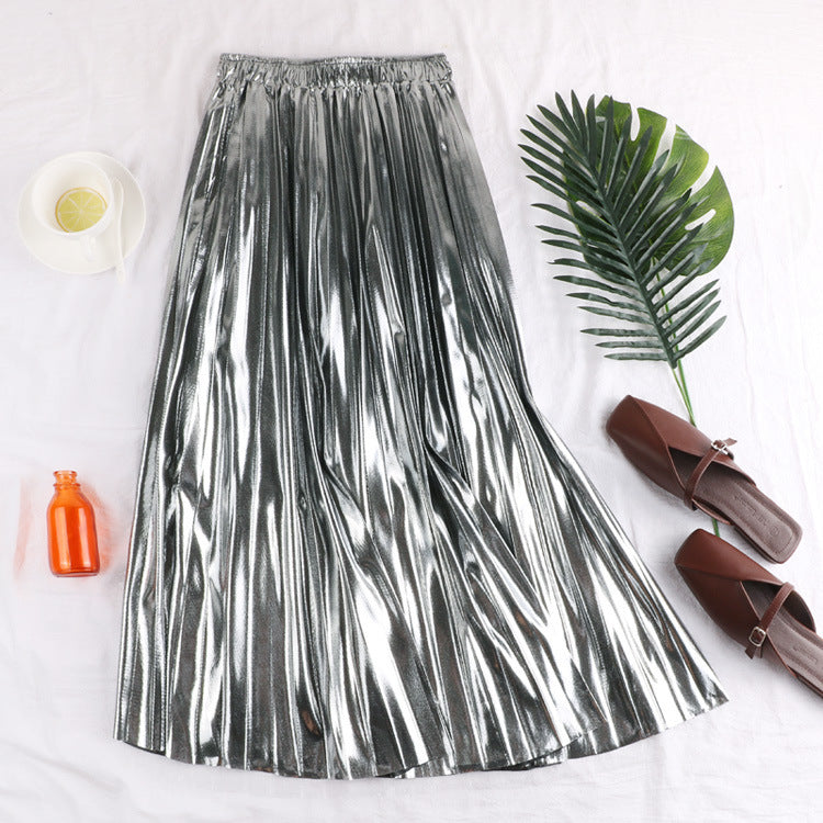 Metallic Reflective Pleated Skirt | same ANTHEM. Soulmate Streetwear for Friends & Besties - White / OneSize