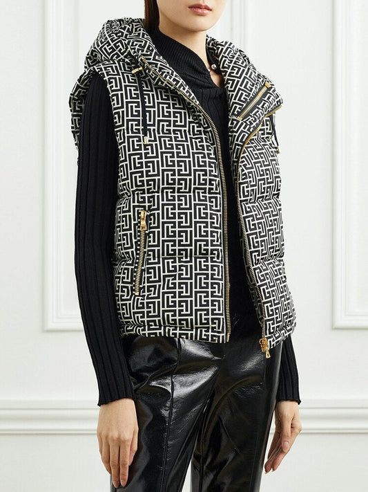 Monogram Puffy Hooded Vest for Women | Soulmate Streetwear by same ANTHEM.