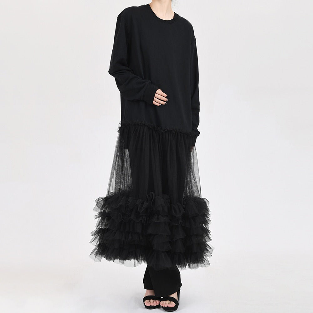 Multi-Layered Mesh Hoodie Dress – same ANTHEM. Loose Korean Streetwear - black / one size