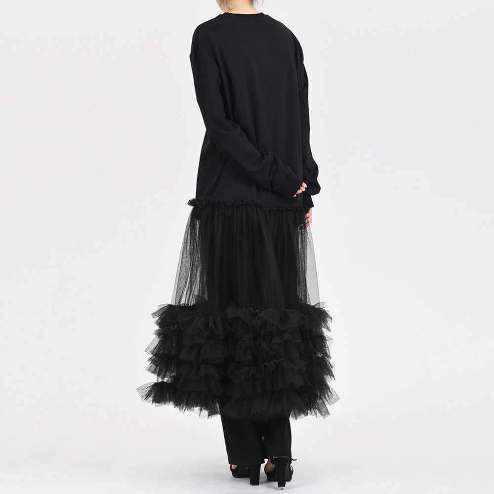 Multi-Layered Mesh Hoodie Dress – same ANTHEM. Loose Korean Streetwear - black / one size