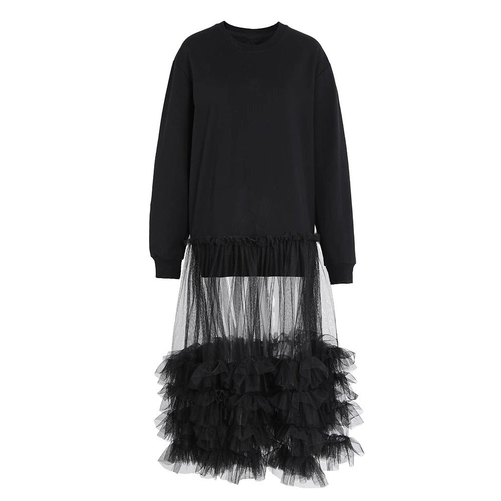 Multi-Layered Mesh Hoodie Dress – same ANTHEM. Loose Korean Streetwear - black / one size