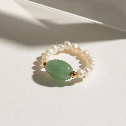 Natural Stone & Pearl Ring | Minimalist Boho Jewelry | Same Anthem - JDR24110237