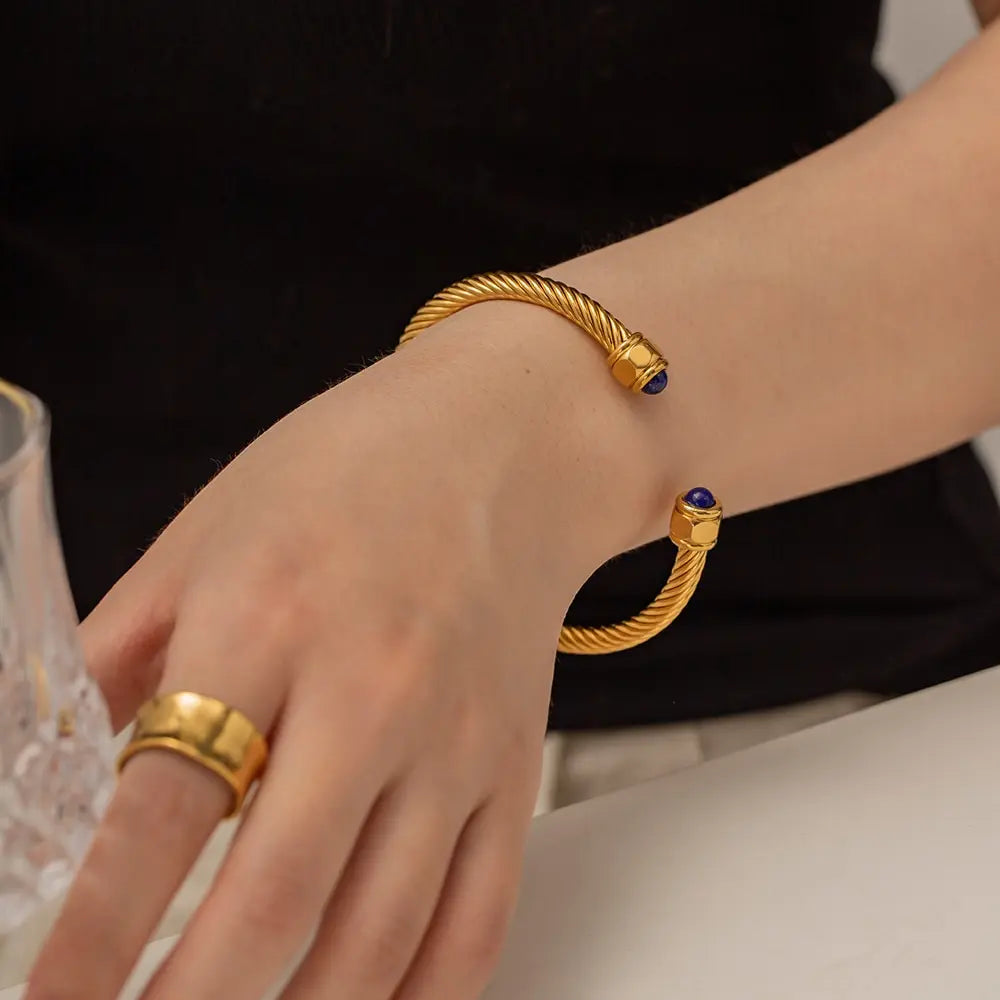 Natural Stone Twisted Thread Bracelet – 18K Gold Streetwear Jewelry | same ANTHEM.