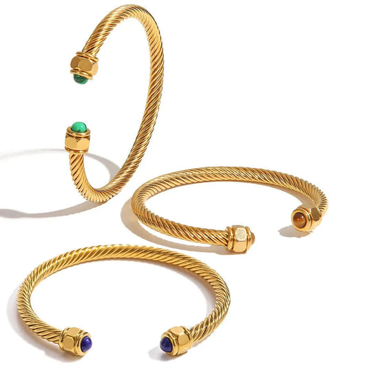 Natural Stone Twisted Thread Bracelet – 18K Gold Streetwear Jewelry | same ANTHEM.