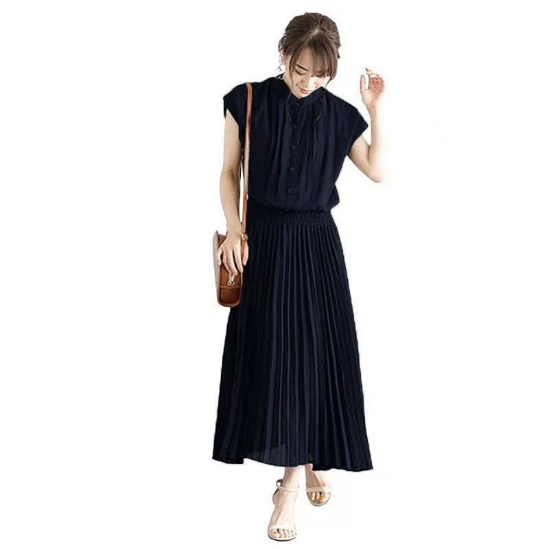 New Elegant Japanese Style Chiffon Dress | Romantic Short-Sleeved Dress for Women | Same Anthem - Black / 2XL