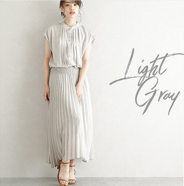 New Elegant Japanese Style Chiffon Dress | Romantic Short-Sleeved Dress for Women | Same Anthem - Light Gray / 2XL