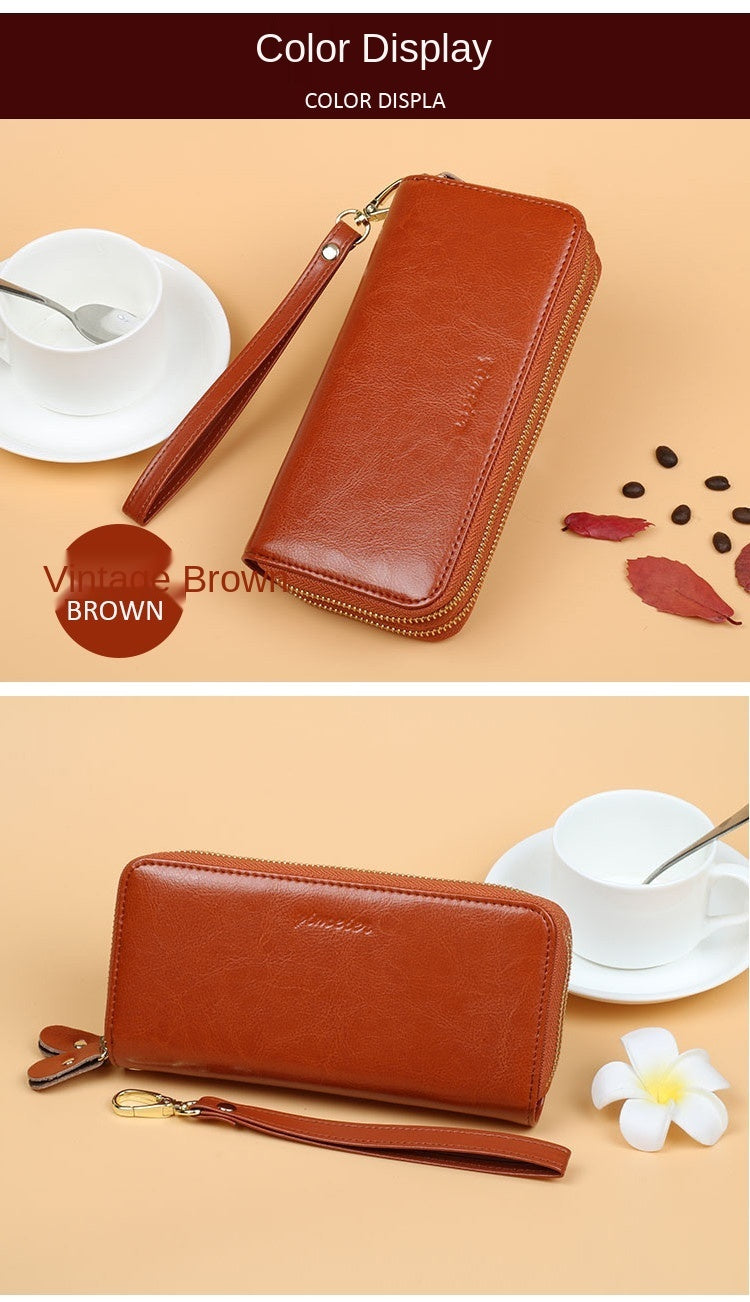 Oil Wax Leather Wallet Women Large Capacity | same ANTHEM