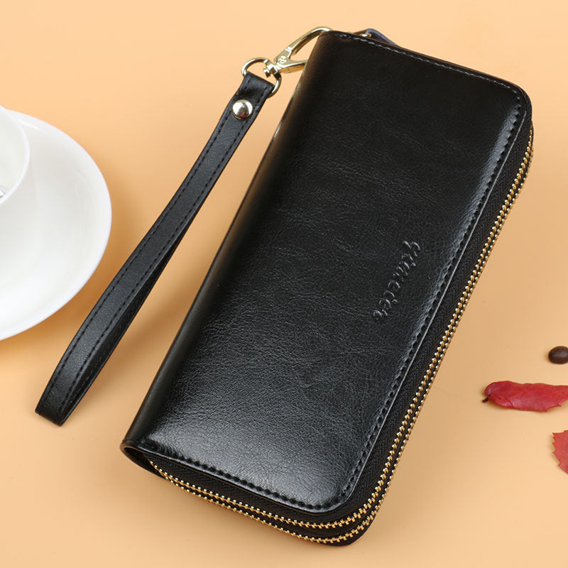 Oil Wax Leather Wallet Women Large Capacity | same ANTHEM - Black