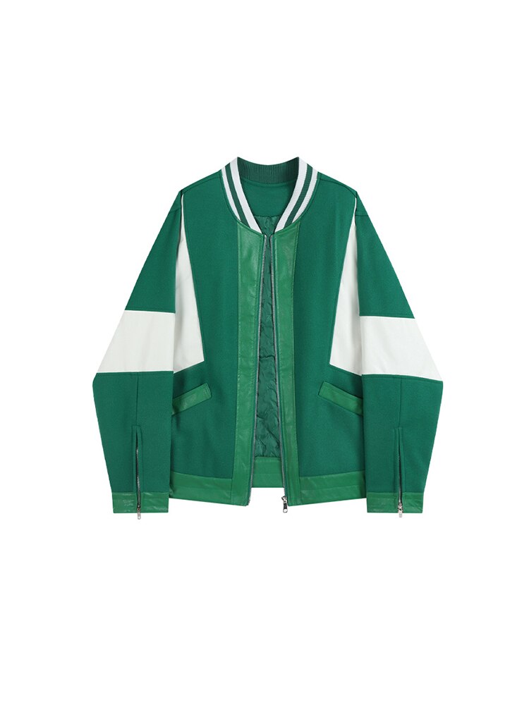 Oversize Contrast Color Baseball Coat – Women’s Autumn Winter Streetwear | same ANTHEM. - Green / M