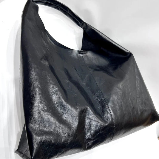 Oversize Leather Shoulder Tote – Vintage Soulmate Bag | same ANTHEM - black / Large(Max Length>50cm)