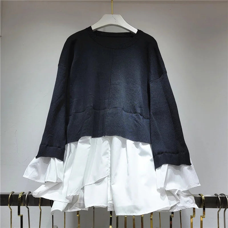 Patchwork Ruffle Knit Sweatshirt – same ANTHEM.