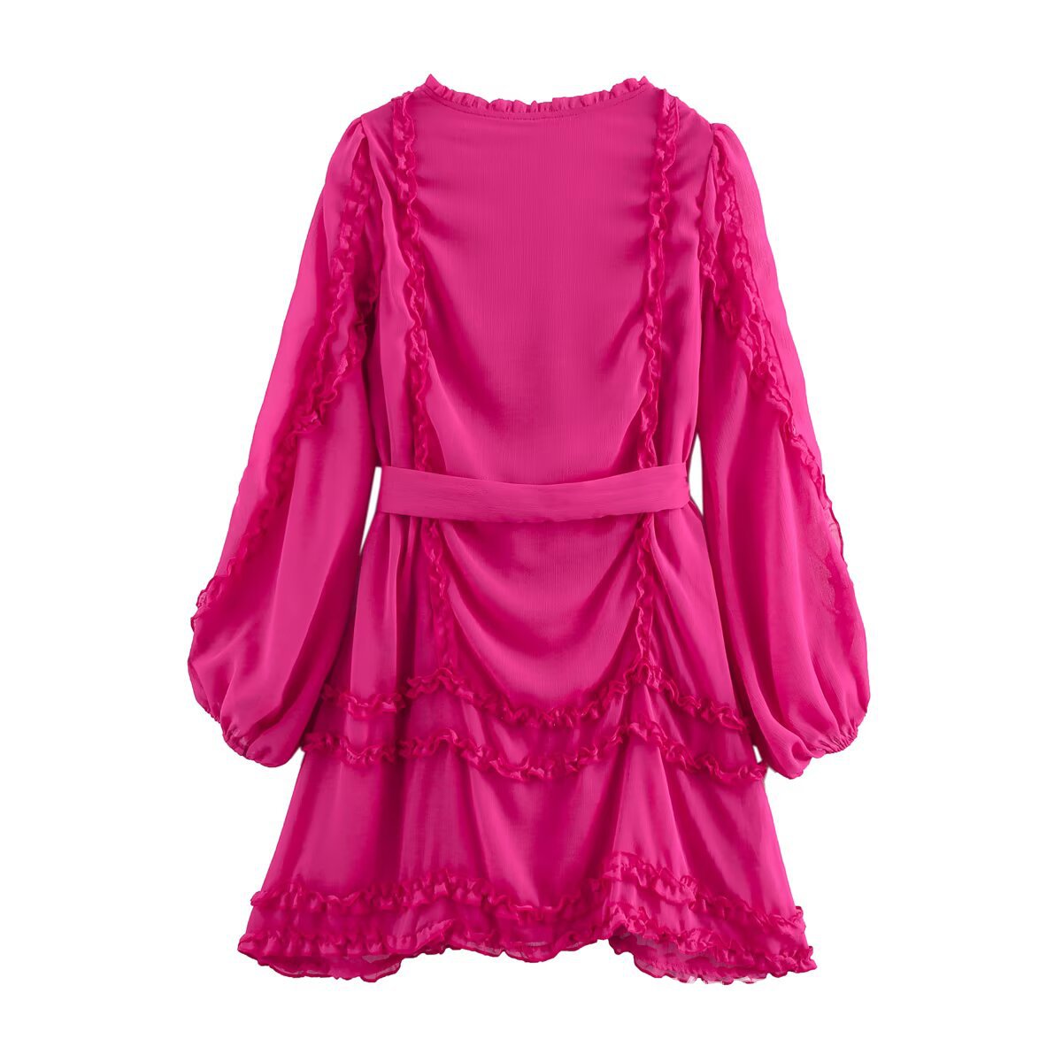 Pink Ruffle Chiffon V-Neck Dress – Romantic Streetwear | same ANTHEM