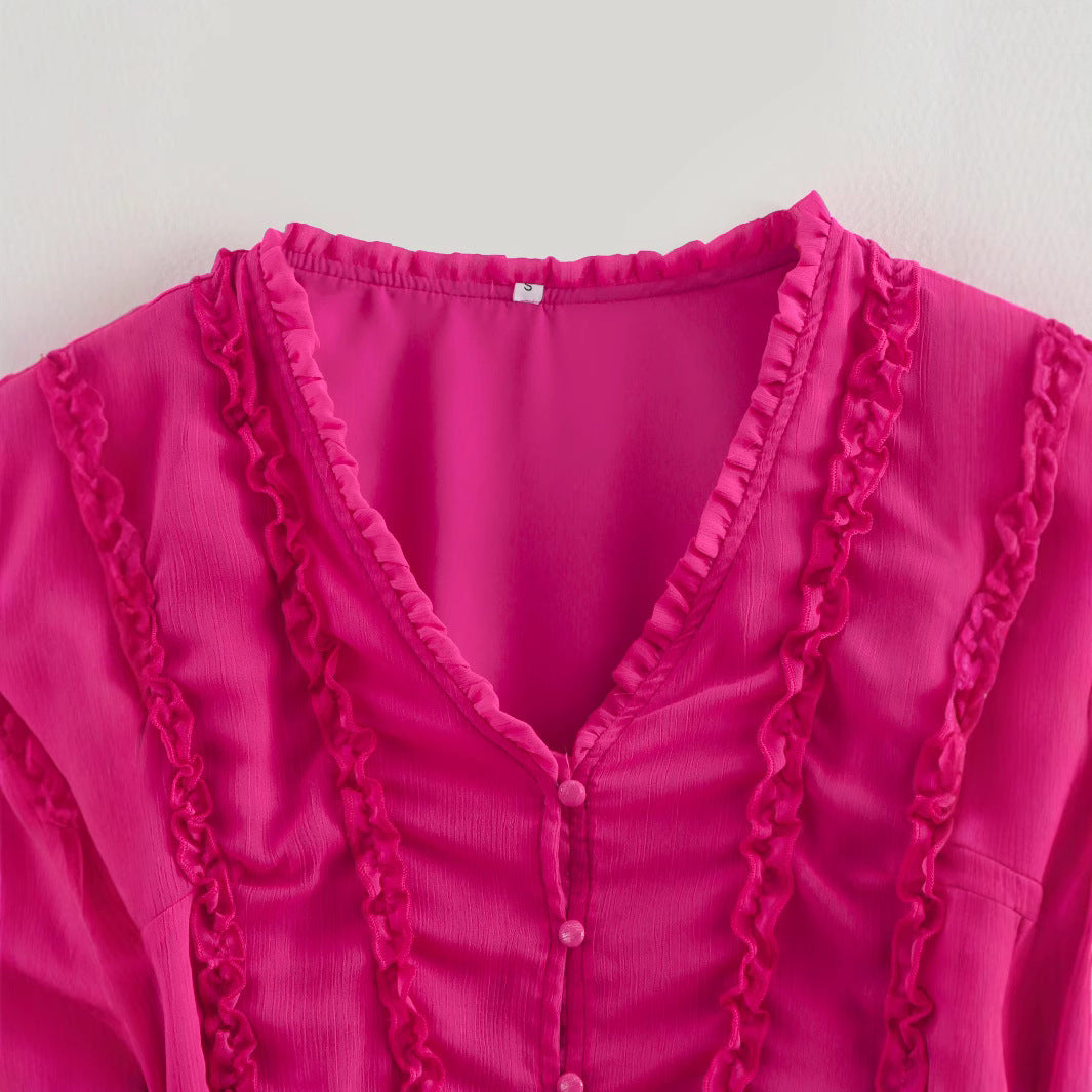 Pink Ruffle Chiffon V-Neck Dress – Romantic Streetwear | same ANTHEM