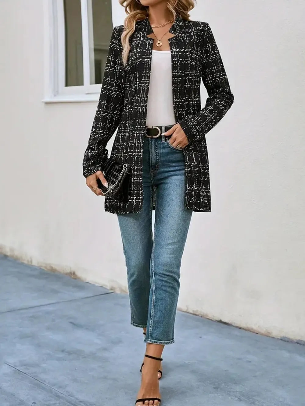 Plaid Open Front Long Sleeve Blazer | same ANTHEM. Soulmate Streetwear